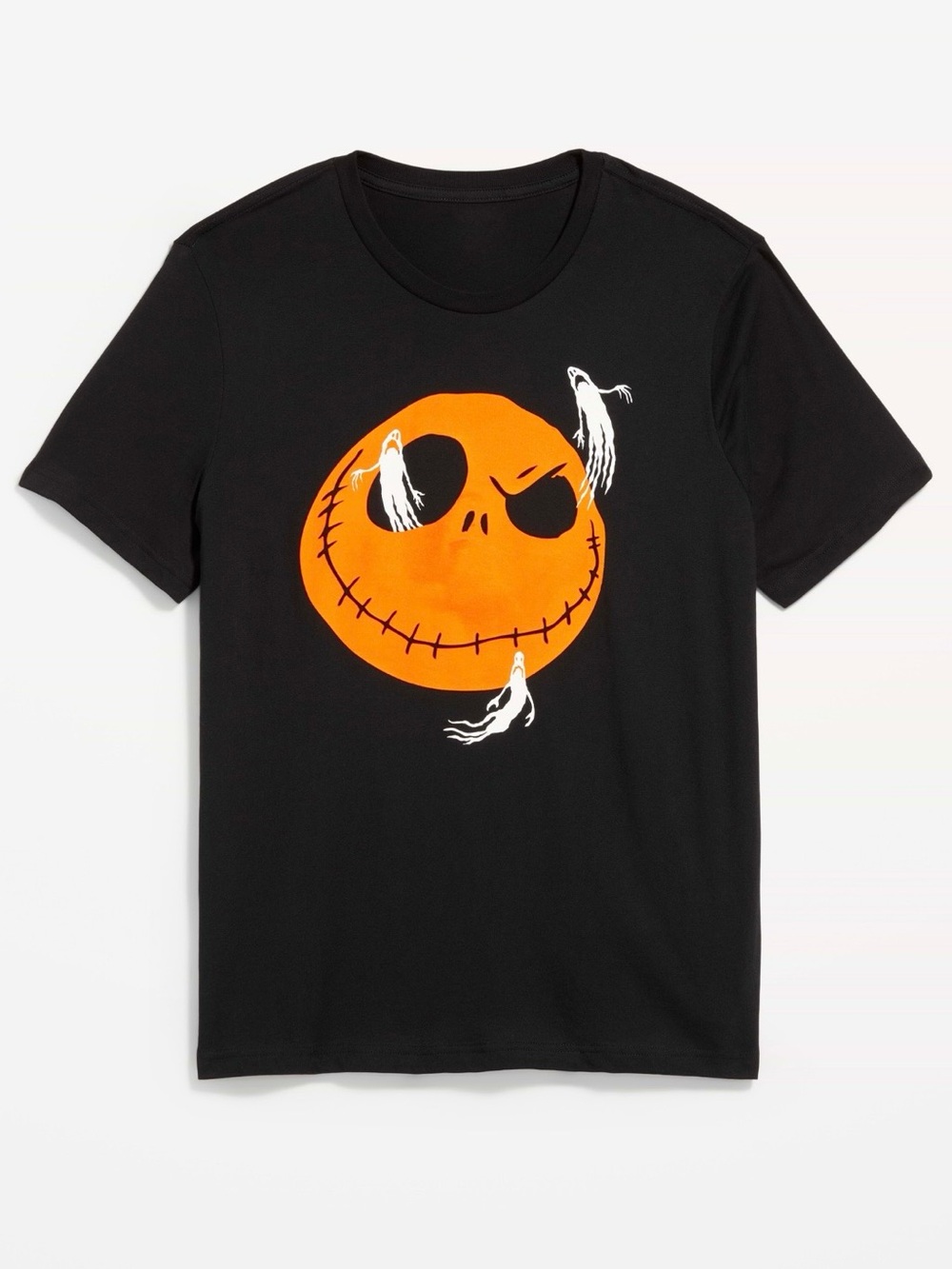 Old Navy Black Short-Sleeve Tee with Orange Jack Graphic and White Ghosts